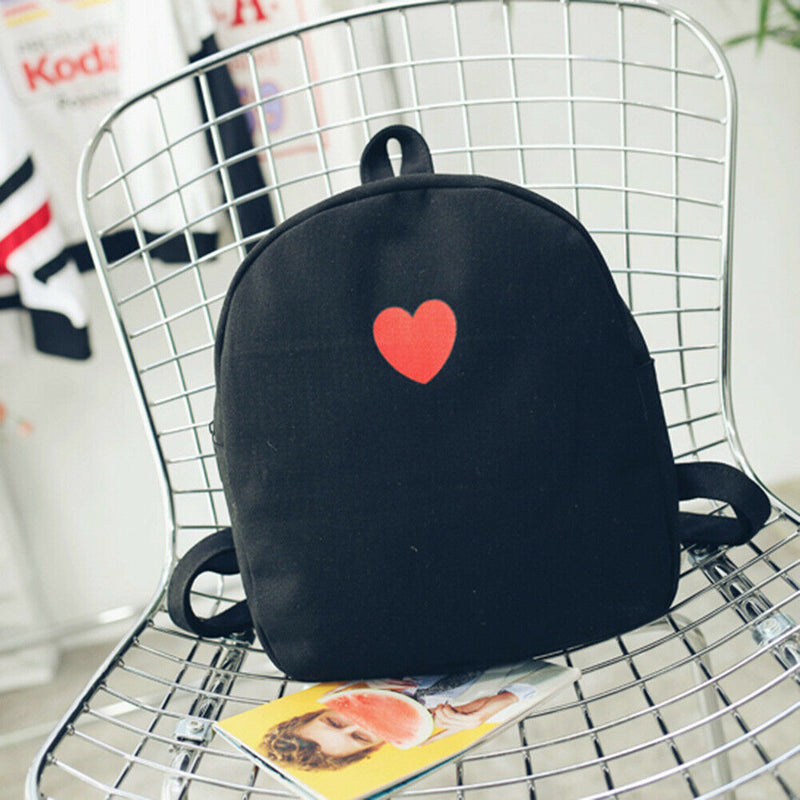 Preppy Chic Girls Canvas Love Printed Backpack Simple School Bag(Black)