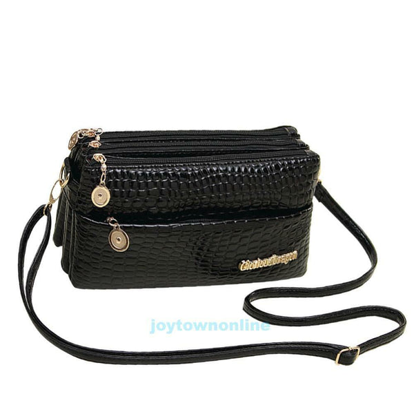 New Black Crocodile Pattern Shoulder Bag Women Lady Messenger Cross Body Handbag