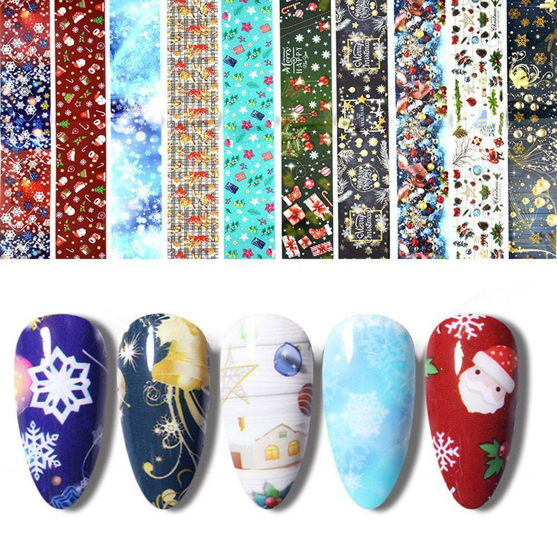 10Pcs Christmas Nail Foils Colorful Foil Nail Art Transfer Stickers Decals DIY