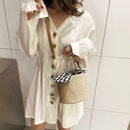 Straw Shoulder Messenger Handbags Women Crossbody Bucket Bags (Light Brown)