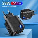 28W USB Charger Quick Charge 3.0 Wall Charger for Phone Tablet (EU Black) A