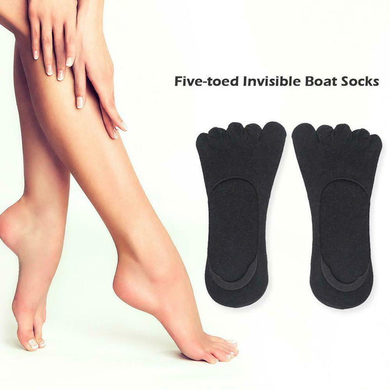 1 Pair Five Finger Toe Socks Elastic Solid Summer Boat Socks (Black) A
