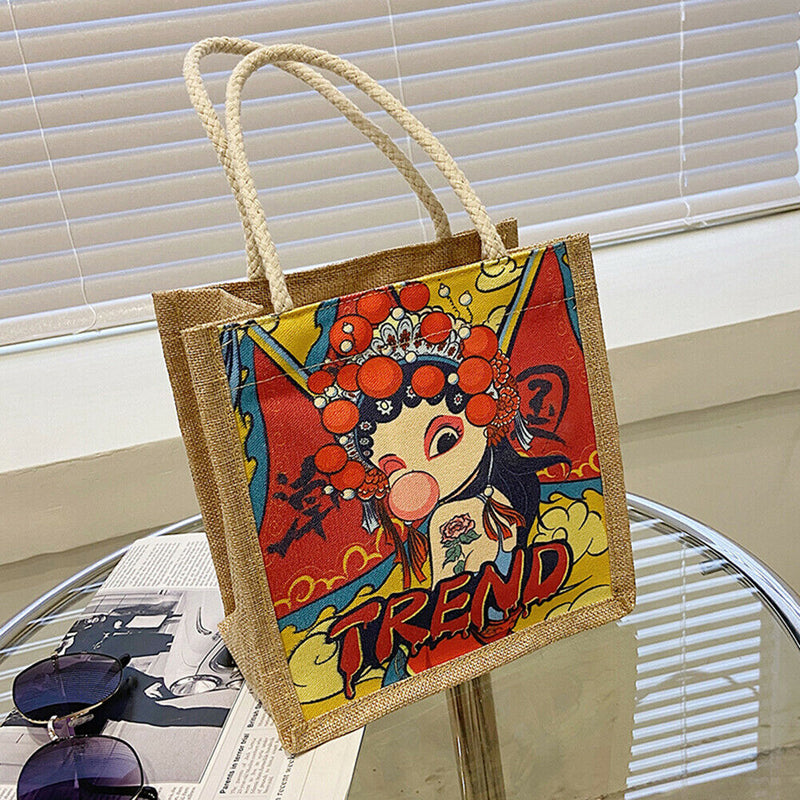 Peking Opera Printed Handbag Women Canvas Shopping Shoulder Bag (Style 2)
