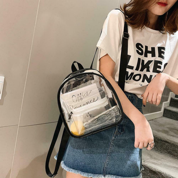 Women Satchel Backpacks School Bags Girls Clear Shoulder Bags (Transparent)