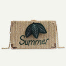 Straw Leaf Letter Decor Shoulder Handbags Women Box Crossbody Bags (Khaki)