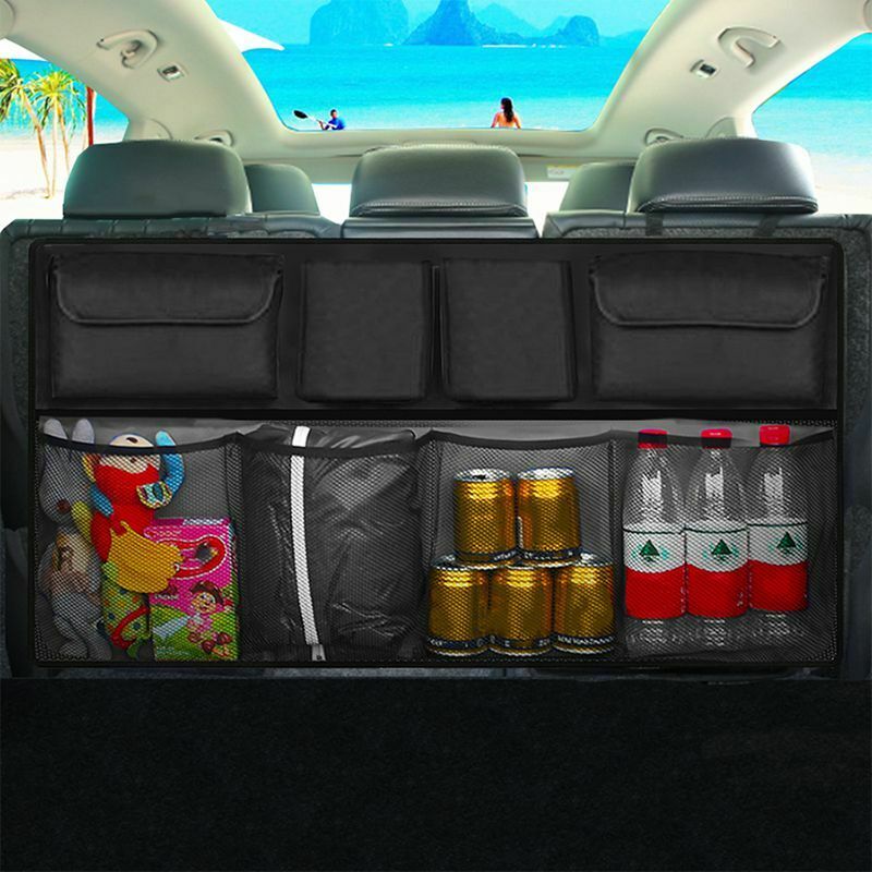 Car Rear Seat Back Storage Bag Multi Hanging Nets Pocket Trunk Bag Organize X8B1
