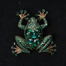Retro Green Crystal Rhinestone Frog Collar Brooch Pin Xmas Wedding Jewelry