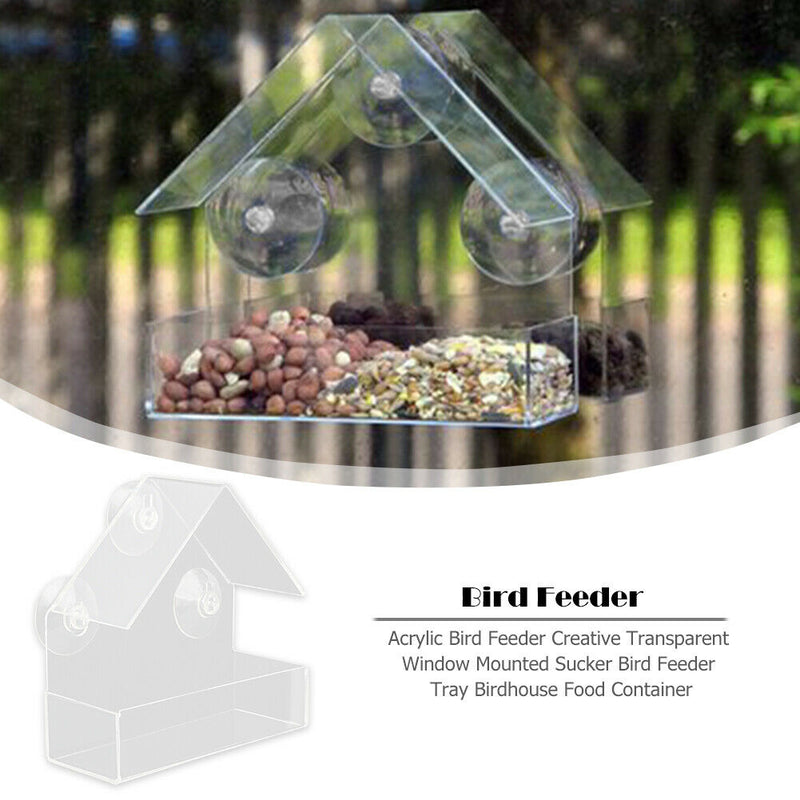Creative Transparent Window Mounted Sucker Bird Feeder Tray Birdhouse Food Bird