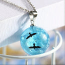 Charm White Clouds Blue Sky Birds Glass Ball Pendant Necklace Terrarium 2.8cm