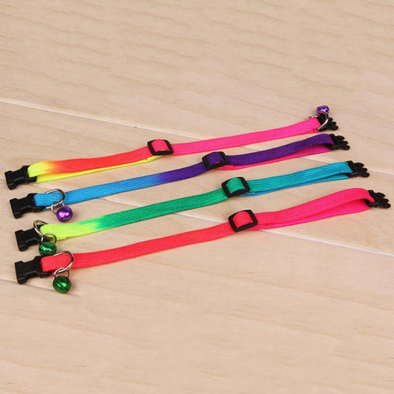Rainbow Color Adjustable 24 34 cm Collar with Small Bell Pet Cat Dog Puppy-M