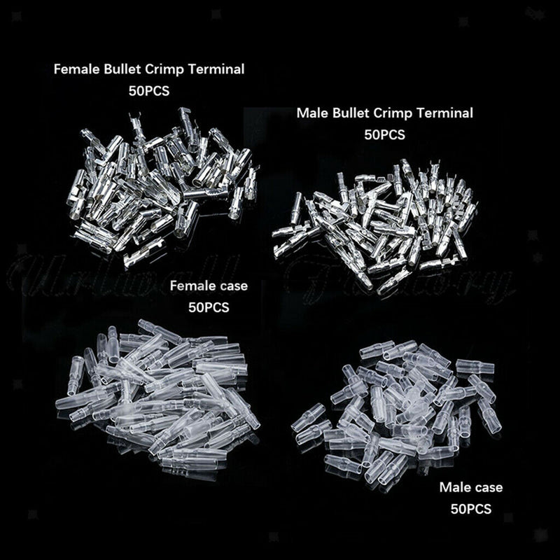 200x 4.0mm Bullet Male & Female Wire Terminals Connector with Insulation Cover