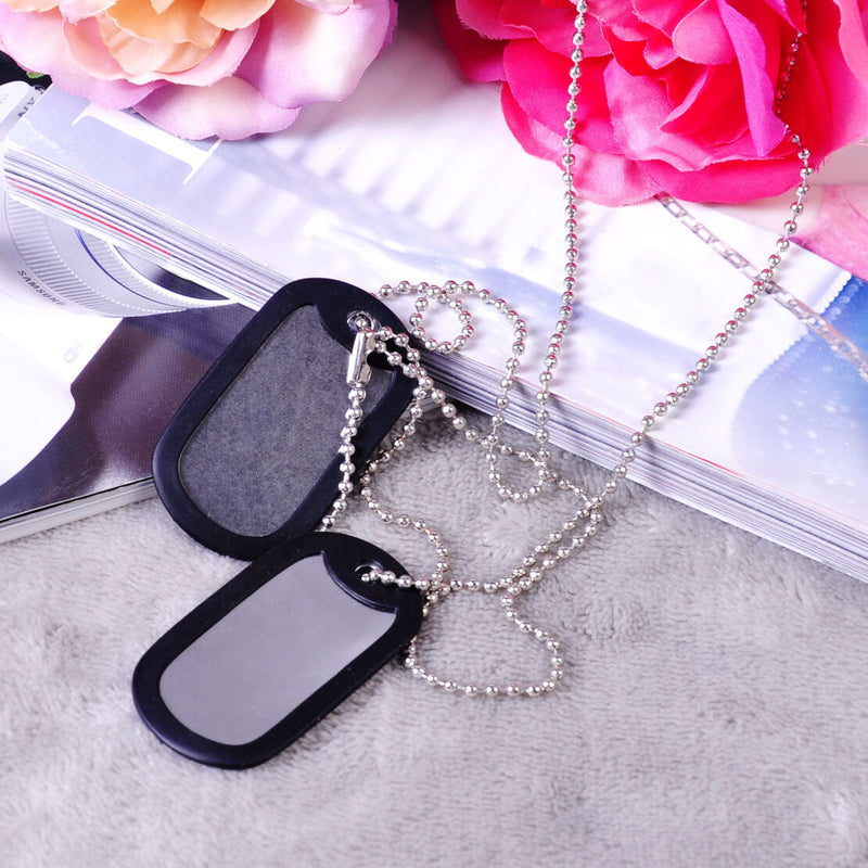 2pcs Military Army Blank Pendant Dog Tag Pet Puppy Cat ID Stainless Steel Chain
