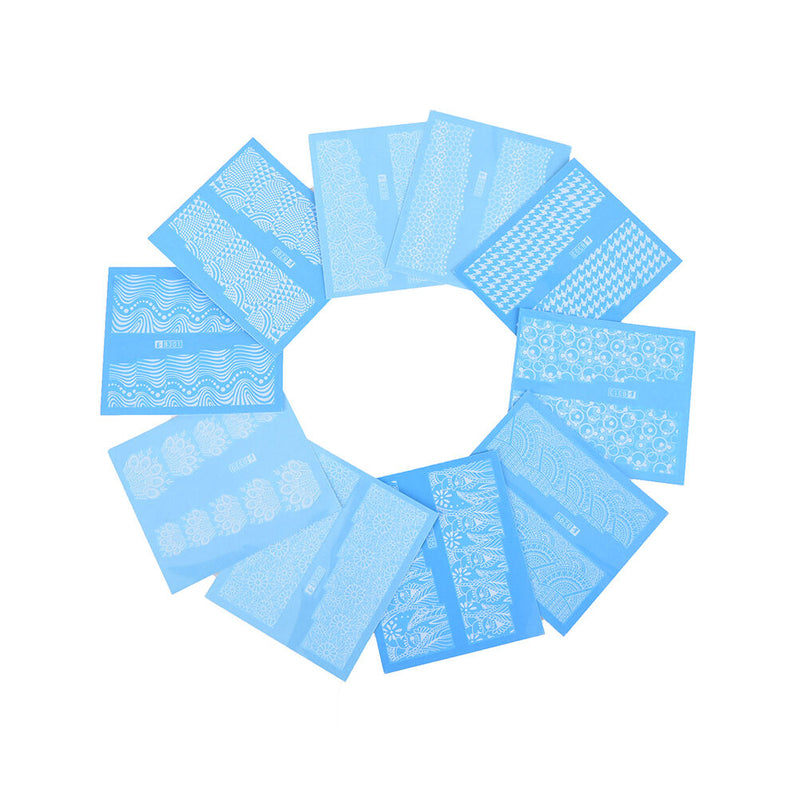 48 Sheets Flowers Lace Nail Art Water Transfer Decals Stickers White Decor G Kw