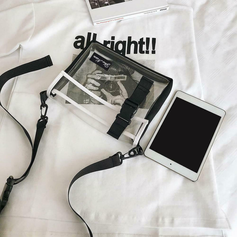Transparent PVC Shoulder Messenger Bag Unisex Casual Crossbody Bags (White)