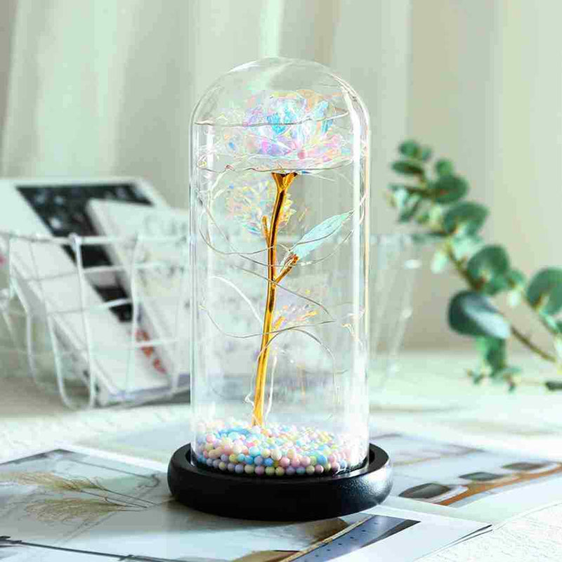 Beautiful Eternal Rose LED Light Rose In Glass Dome with Foam for Valentine'P6E2