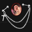 316L Surgical Steel Barbell Earring Cross Double Chain Ear Cuff Stud Pi YPB