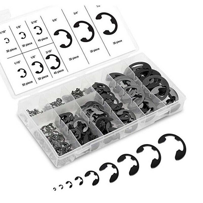 300Pcs/Box Metal E-Clips Shaft Retaining Rings Black E-Type Clip Washers Ri N4A1