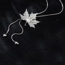 Women Flower Long Adjustable Chain Pendant Sweater Necklace(Maple Leaf Silv
