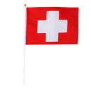 12Pcs Olympic Hand Waving Switzerland Flag Small Banners 8 x 5"+White Pole