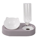 Pet Automatic Feeder Cat Food Double Bowl w/Water Dispenser Bottle (Grey) A