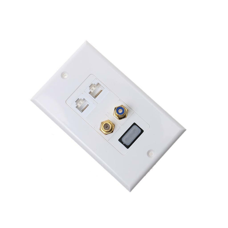 1080p Single Port 1-Port HDMI Wall Plate RCA F Audio Dual Ethernet RJ45 Jack