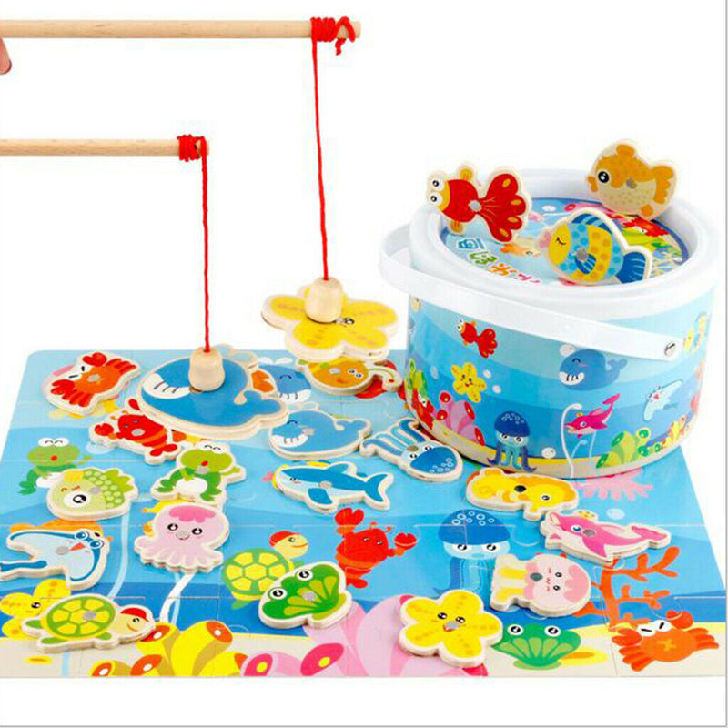 Toddler Wooden Magnetic Fishing Pole Game Educational Toys for 2 3 4 5 Year Old