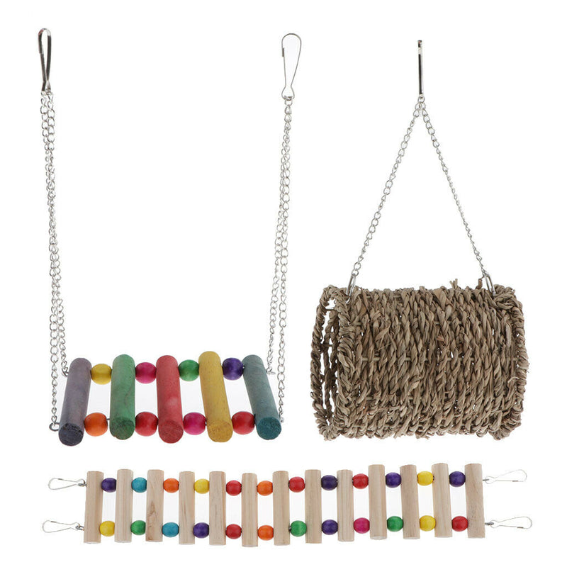 3 Pack Wooden Parrot Toys Hanging Cage For Pets
