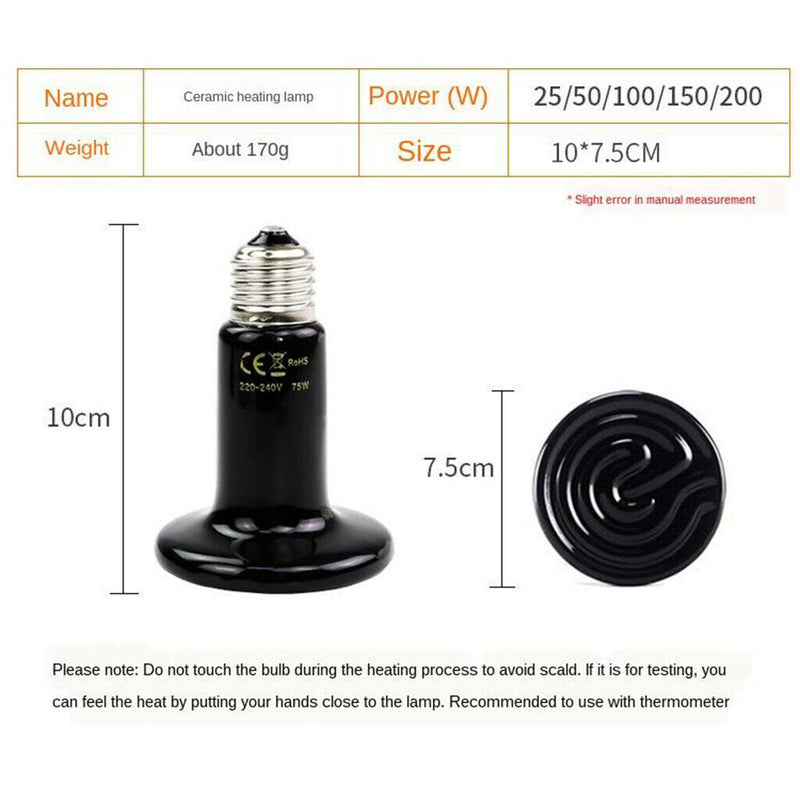 Pet Supply Reptile Heating Lamp 25W 50W 200W Far Infrared Heat Emitter 200W