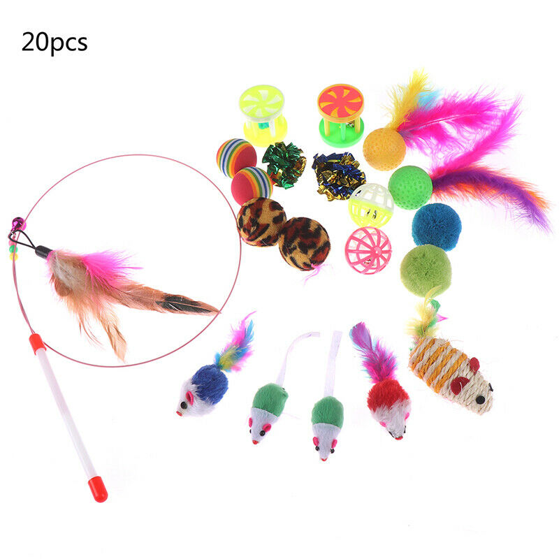 20x Cat toys Pets Pets Foldable balls Fish Mouse feathersAT3C