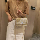 Straw Beach Bag Wild River Marble Pattern Woven Shoulder Bag Solid Color Di