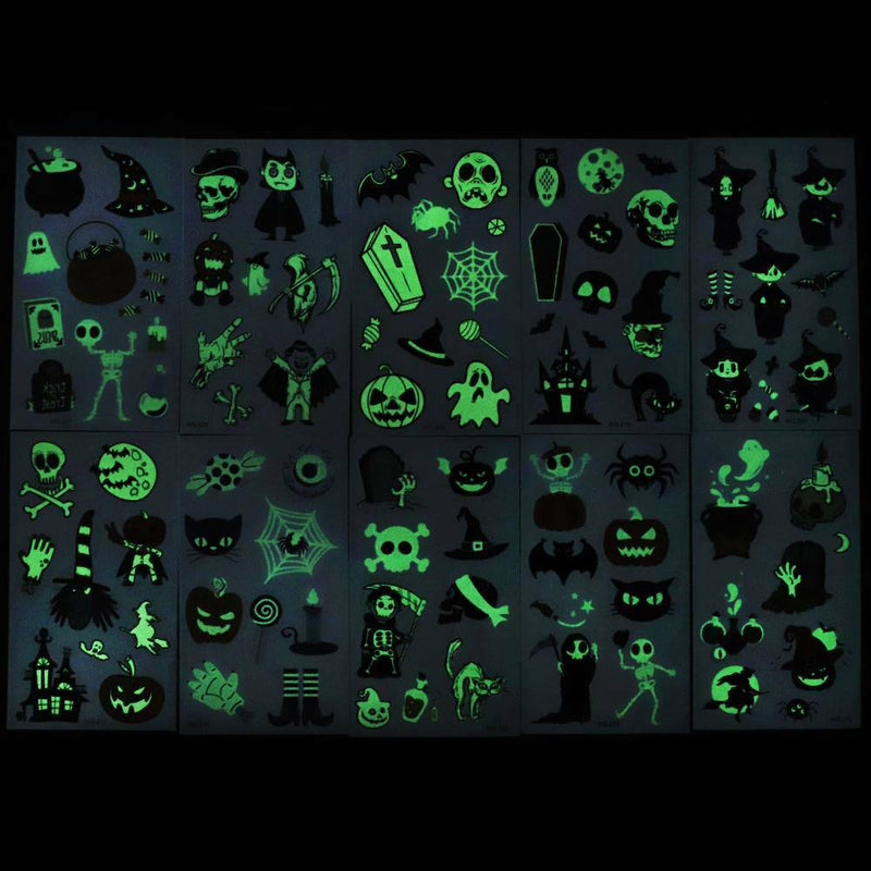 10x Halloween Luminous Tattoo Stickers Waterproof Temporary Tattoo Stickers