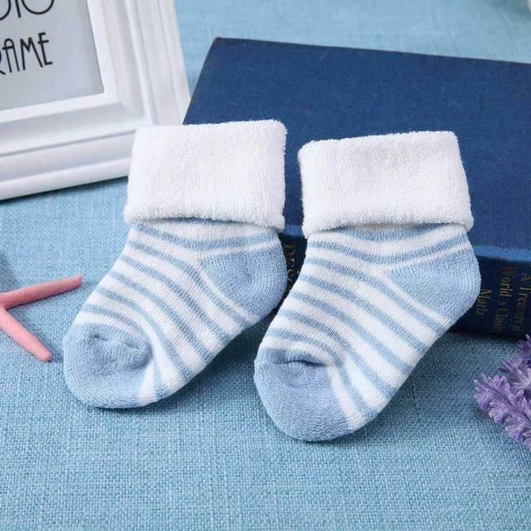Winter Warm Thicken Cotton Baby Girls Boys Stripe Side Terry Socks(Blue/S)