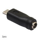 2pcs DC Power Adapter Converter Type-C USB Male to 5.5x2.1mm Female Connector