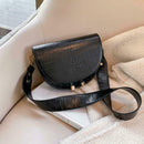 Retro Crossbody Handbag Women Semicircle PU Leather Shoulder Bag (Black)