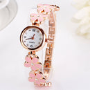 Girls Chic Fashion  Flower Rose Golden Bracelet Wrist Watch Pink A