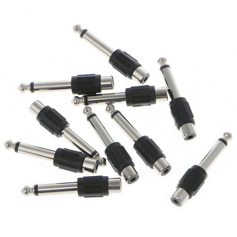 10 Pcs RCA Female Jack To 6.35mm 1/4" Male Mono Plug Audio Adapter Connector FU