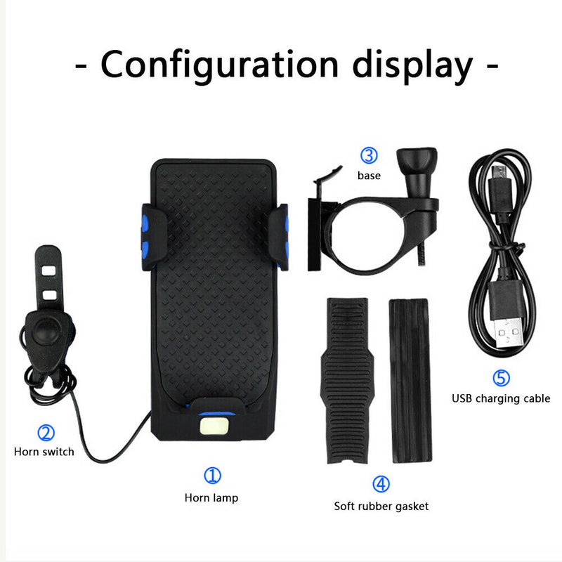 Bicycle Power Bank Phone Rack Holder w/Headlight Speaker (Blue 2000mAh)