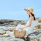 Straw Bag Paper Rope Round Bucket Hollow Woven Bag Retro Casual Belt Buckle H2S1