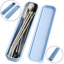 Reusable Spoon Drink Straws Value Pack 6Pcs with 2 Clean Brush - Metal Drin