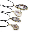 Natural Druzy Agate Slices Crystal Quartz Agate Amethyst Chakra Pendant Necklace