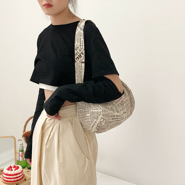 Women Handbag Newspaper Top-Handle Pillow Fashion Leather Cylinder Shoulder Bags