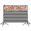 7x5ft photography backdrops Black and white stripe watercolor pink flower baF8D9