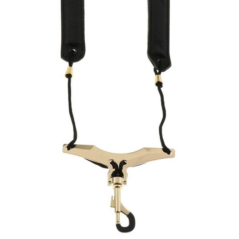 Black Adjustable Leather Saxophone Shoulder Neck Strap with Buckle Width 24