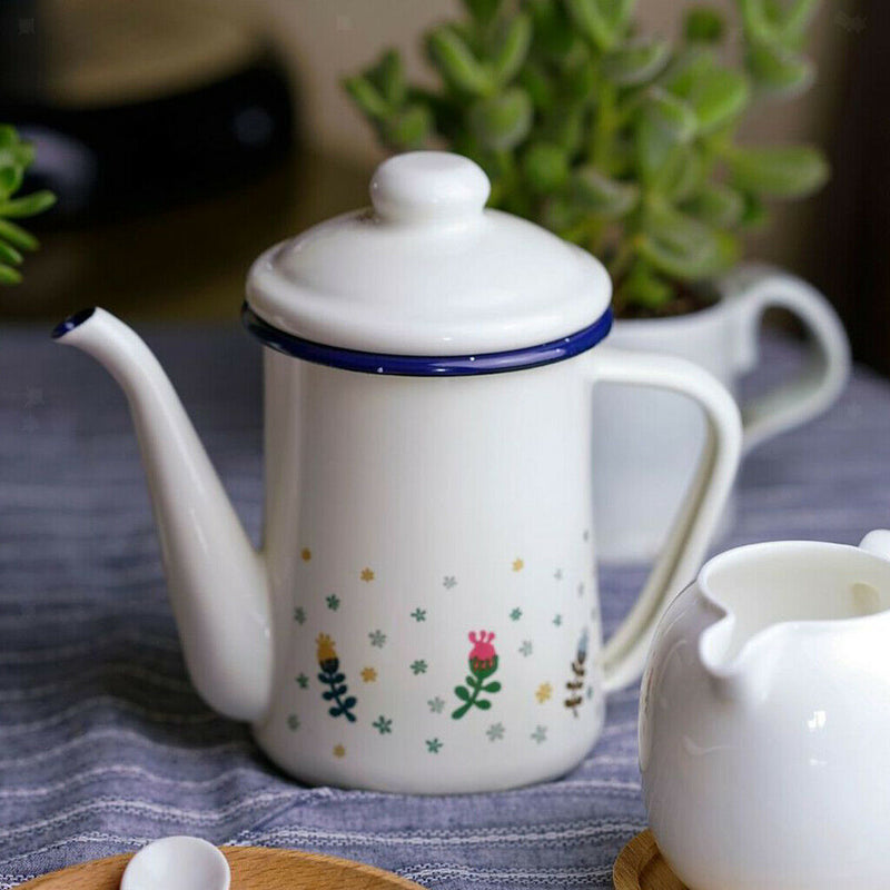Traditional Enamel Dripless Tea Pot Hot Water Coffee Tea Pot Kettle 600ml