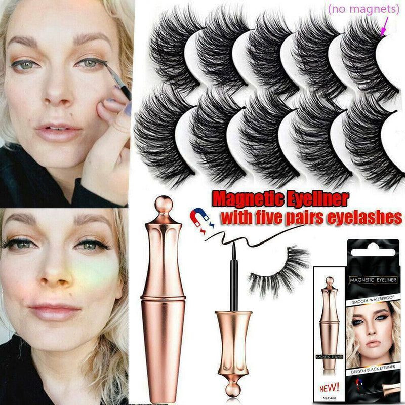 Waterproof Magnetic Eyeliner + 5 Pairs Eyelashes and Tweezer Long Lashes KIT ~