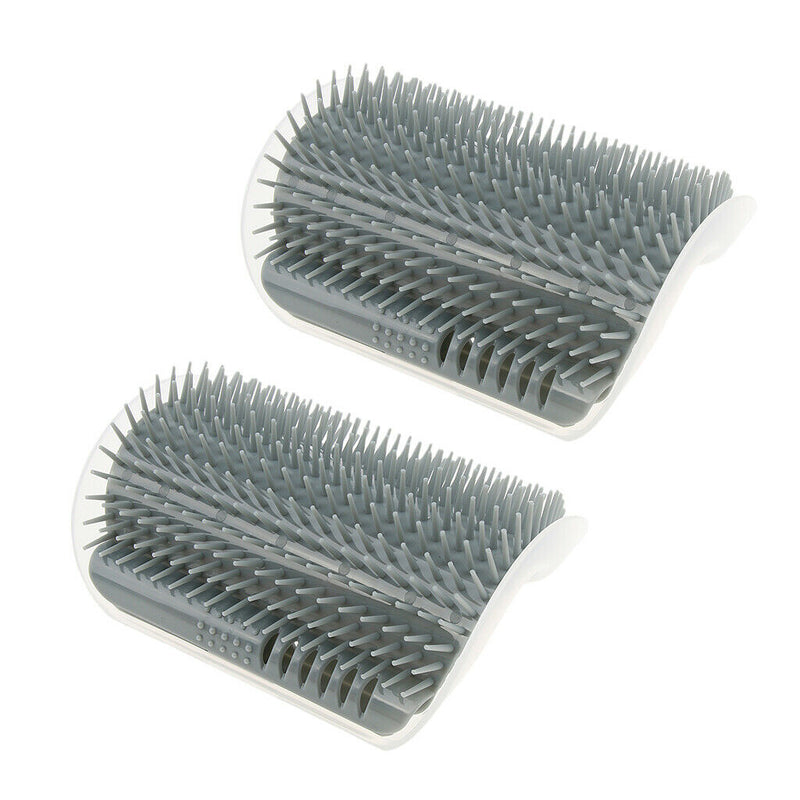 2Pack Self Groomer Wall Corner Mounted Cat Durable Loose Hair Remover Brush Grey