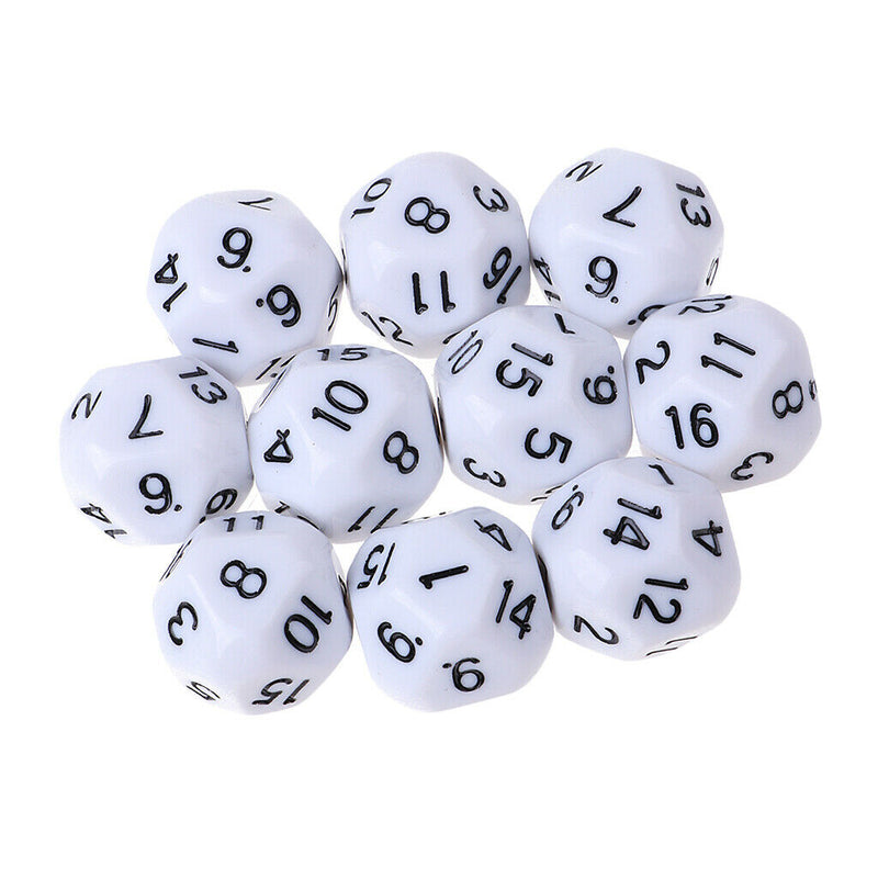 10pcs 16 Sided D16 14mm Acrylic Opaque Dice for Role Playing Game RPG White