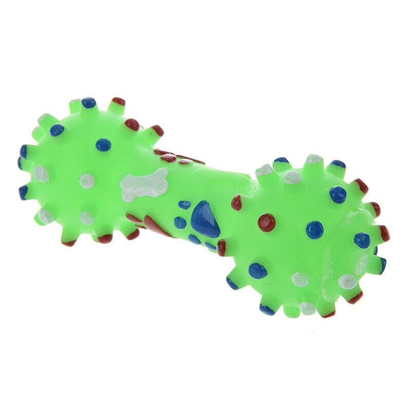 Pet Dog Cat Puppy Sound Polka Dot Squeaky Rubber Dumbbell Chewing Toys M3C7