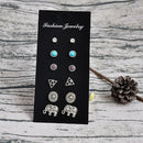 6Pairs Fashion Women Retro Triangle Elephant Turquoise Earrings Stud Jewelry MO