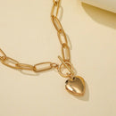 Metal Love Heart Pendant Necklace Women Simple Chain Neck Choker Jewelry